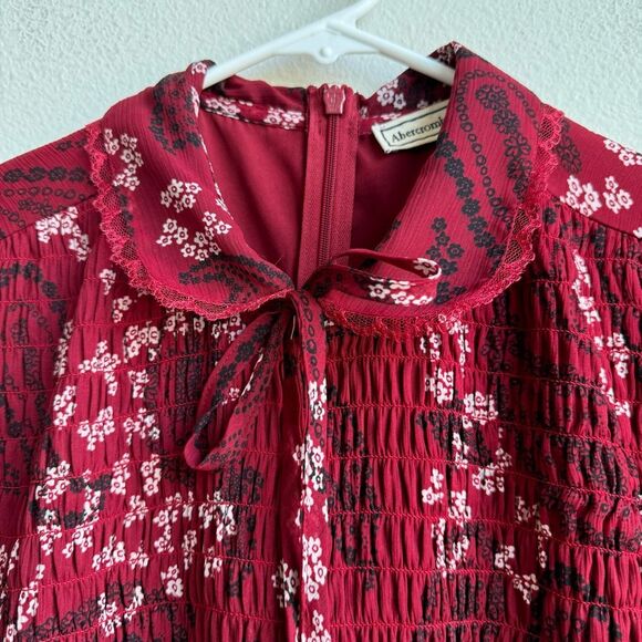 Abercrombie & Fitch Red Tier Peter Pan Collar Floral Flare Mini Dress Size Small - Picture 4 of 7